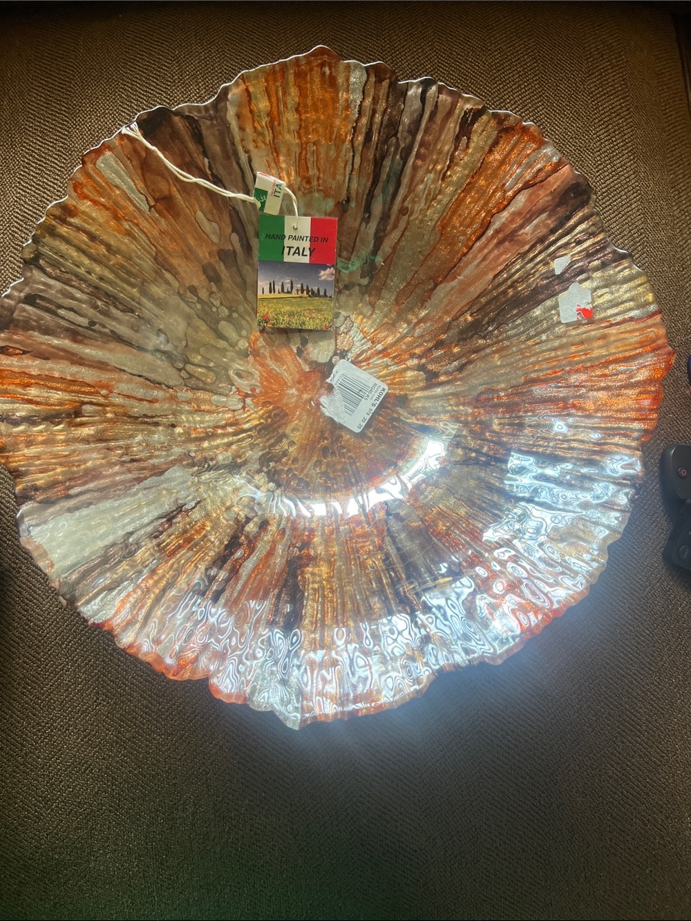 Hand-Painted Italy Decorative Glass bowl Art - Copper Brown Orange